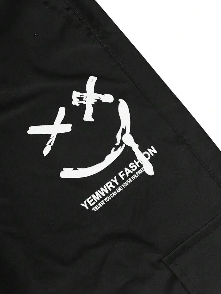 Мъжки Ежедневни Карго Панталони С Щампа И Странични Джобове