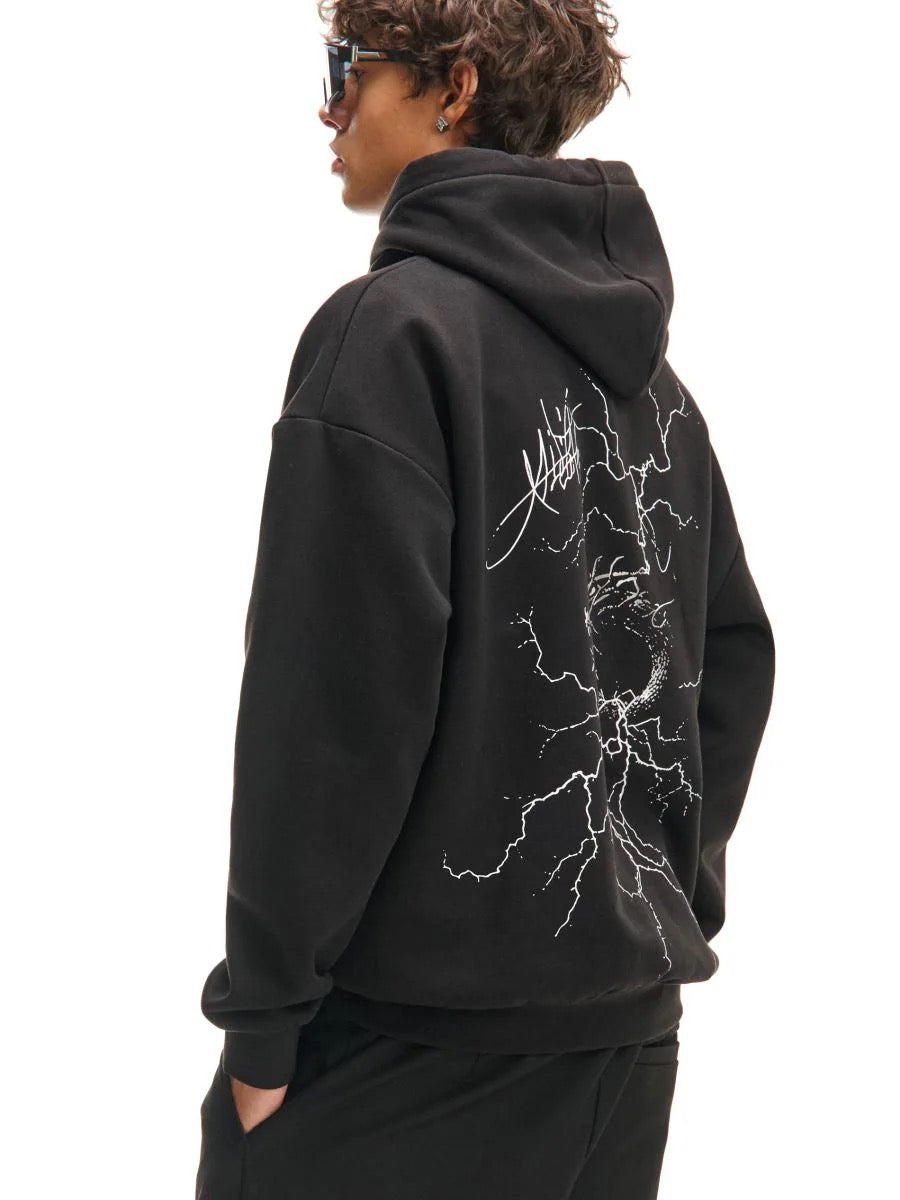 Черен суитшърт с качулка и принт