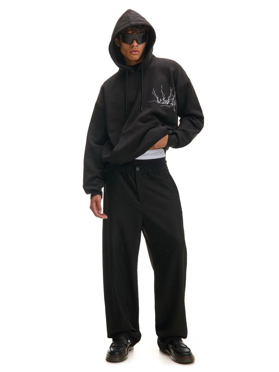 Черен суитшърт с качулка и принт