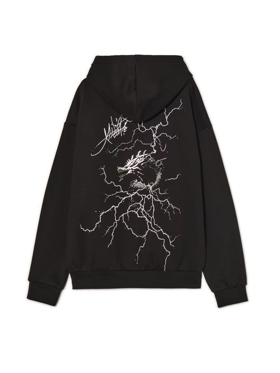 Черен суитшърт с качулка и принт