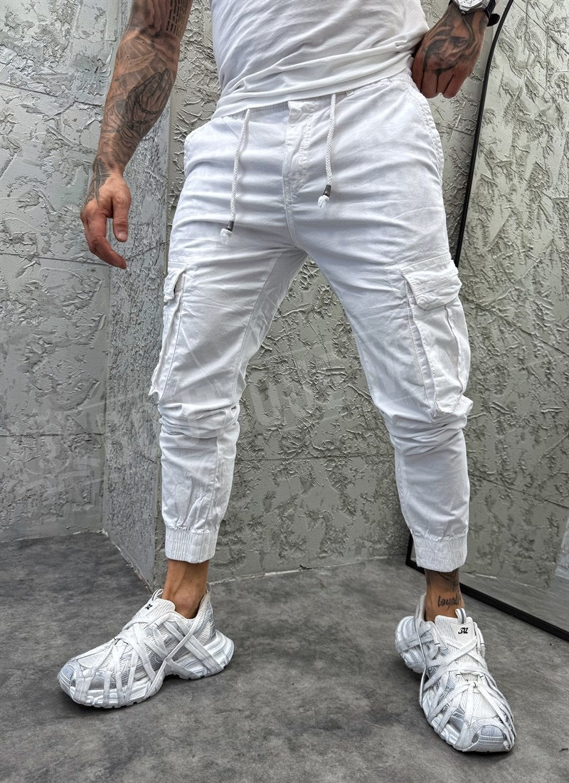 Мъжки изчистен карго панталон в бяло A2270-1