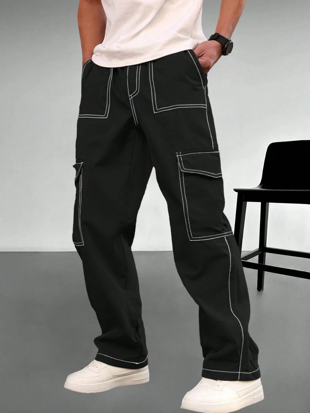 Мъжки едноцветни ежедневни карго панталони